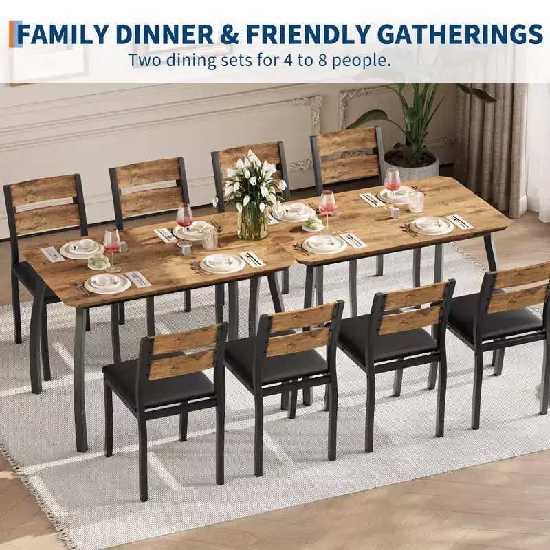 Ensemble table et chaises de cuisine à structure métallique en 5 pièces, avec design chanfreiné