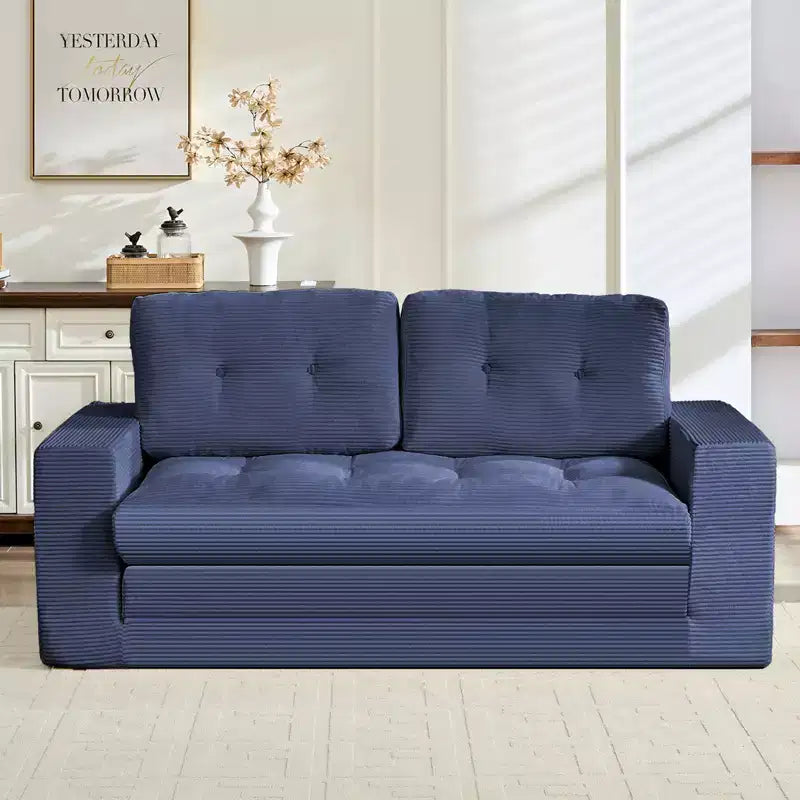 Canapé-lit futon convertible 2-en-1 Mjkone de 71 po, canapé deux places convertible pliable en tissu côtelé avec boutons capitonnés, gain de place