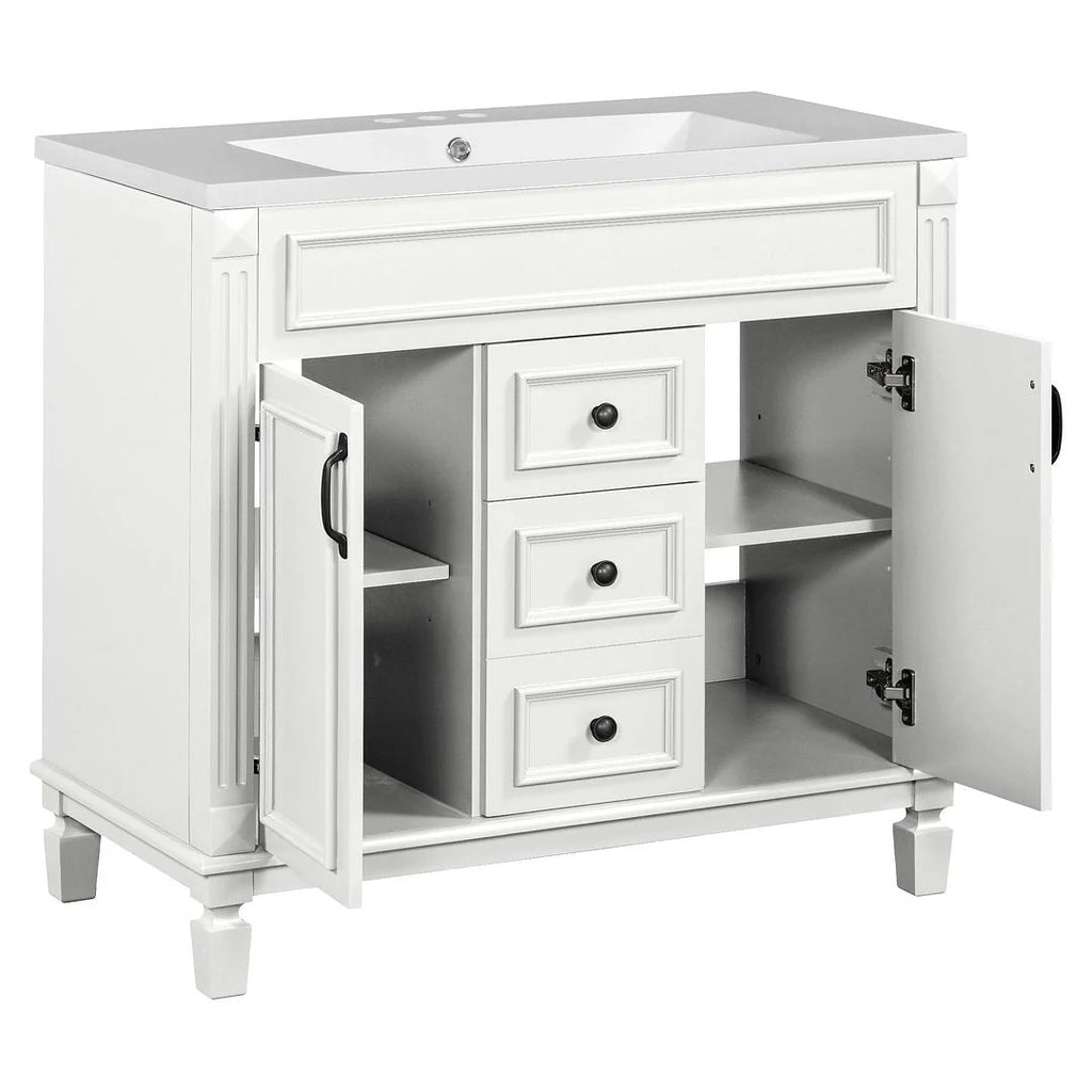 36-Zoll moderner Waschtischunterschrank mit Aufsatzwaschbecken und Spiegelschrank, 2 Türen und 2 Schubladen