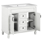 36-Zoll moderner Waschtischunterschrank mit Aufsatzwaschbecken und Spiegelschrank, 2 Türen und 2 Schubladen
