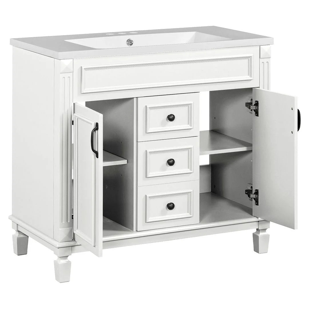 36-Zoll moderner Waschtischunterschrank mit Aufsatzwaschbecken und Spiegelschrank, 2 Türen und 2 Schubladen