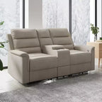 Beige-graues Relaxsofa aus Tech-Gewebe, 2-Sitzer, mit verstellbarer Rückenlehne und Fußstütze
