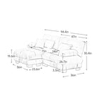Sofá de dois lugares em forma de L, sofá modular em chenille com almofadas lombares