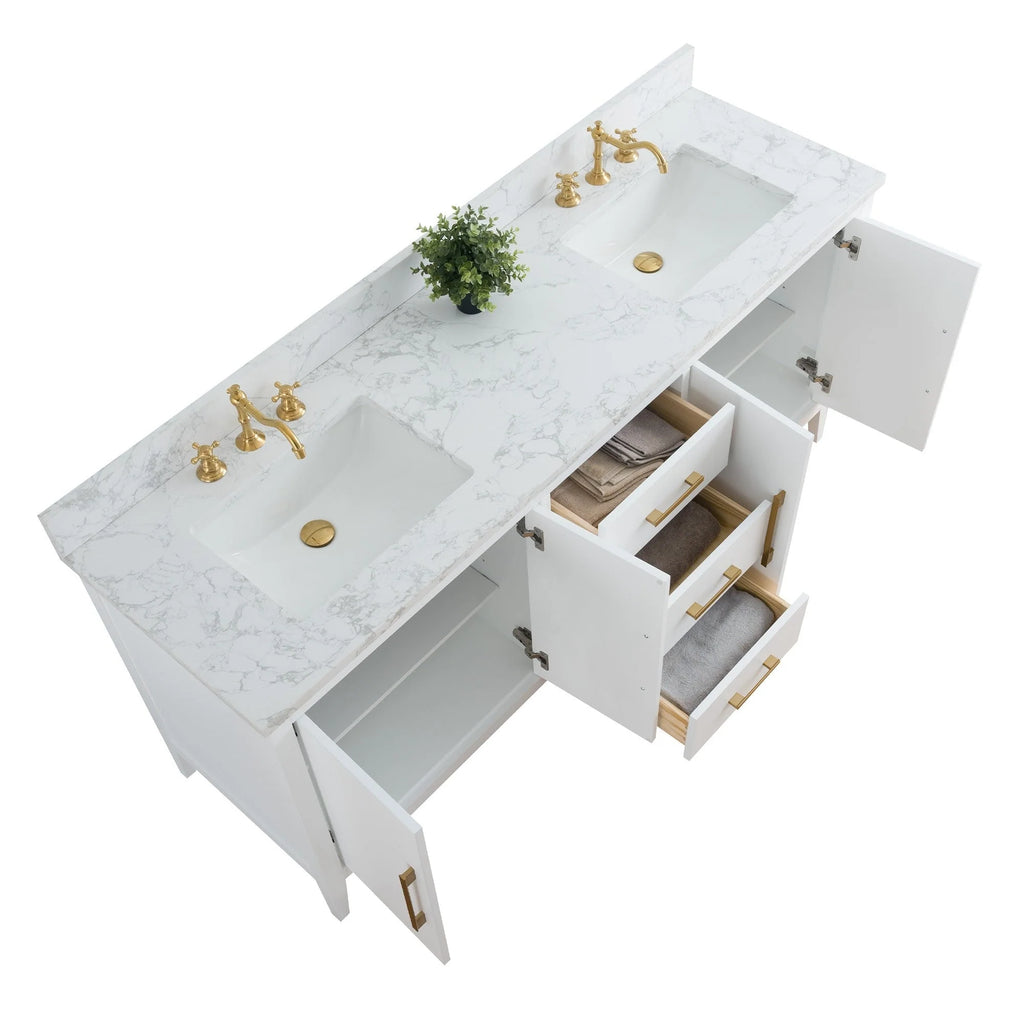 Mobile bagno Vanity Art 72 con doppio lavabo e piano in marmo composito