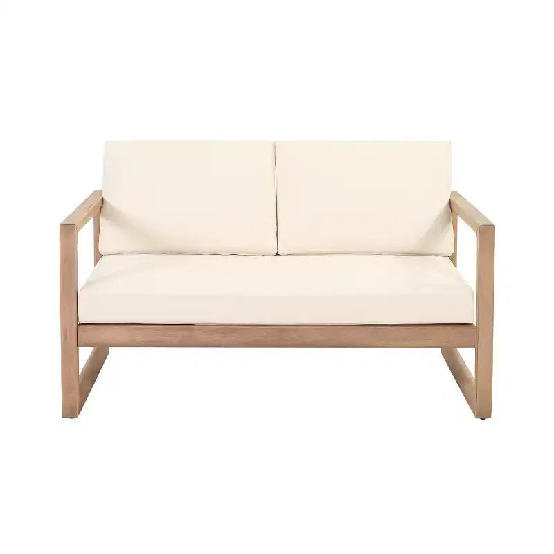 Gartenmöbel-Set aus Akazienholz, Outdoor-Sitzgruppe mit Couchtisch und weichen Polstern für Hinterhof, Veranda und Balkon, Beige – Merax