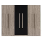 Armário roupeiro 83W com 6 portas, armário de roupa com 2 gavetas, varões para pendurar e prateleiras de arrumação, preto+natural-ModernLuxe