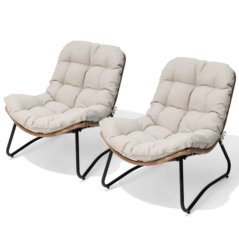 Fauteuils papasan d’extérieur avec coussin, en rotin PE, confortables pour la terrasse avec table d’appoint