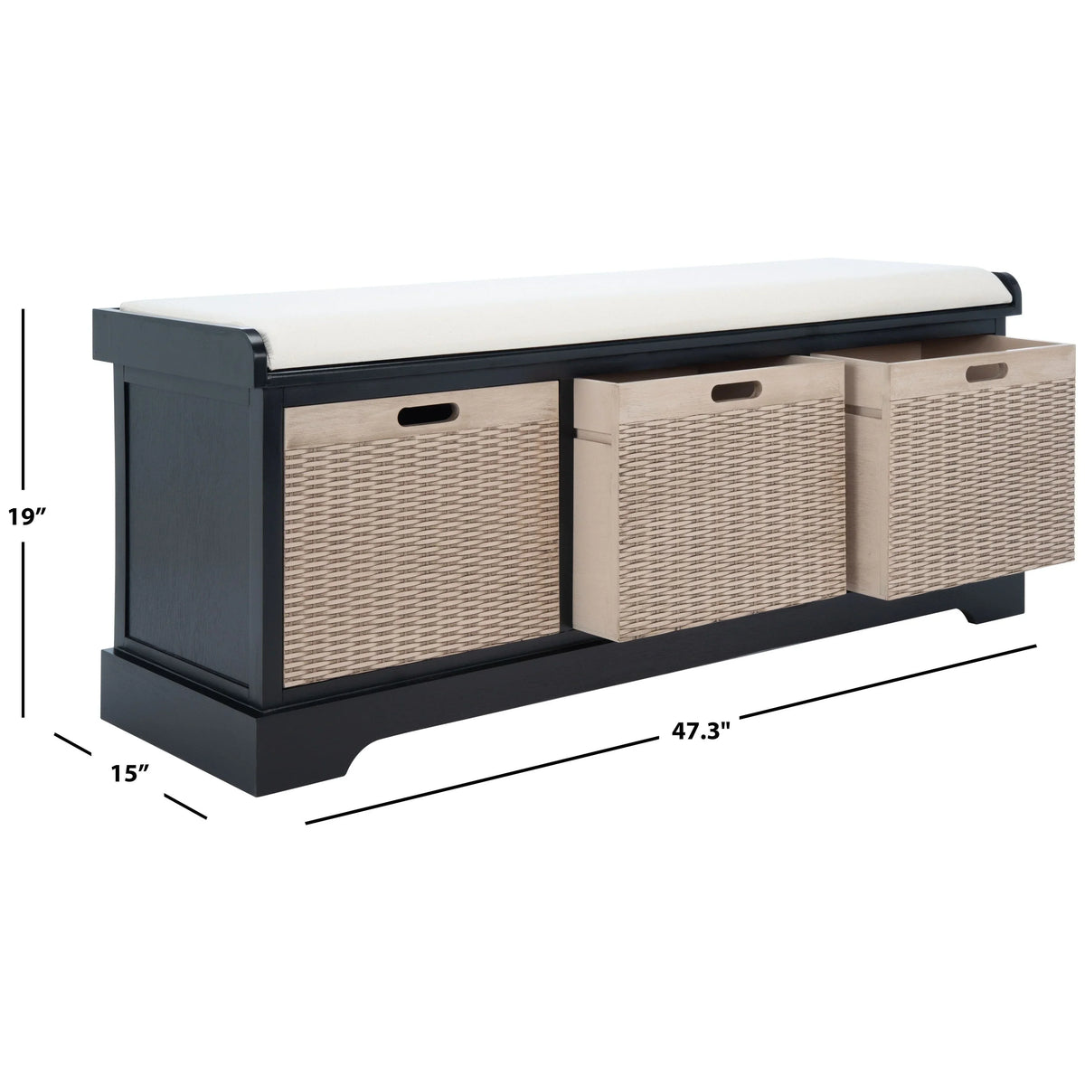 Úložná lavice SAFAVIEH Fiorello se 3 zásuvkami a polstrováním - 47.3 W x 15 L x 19 H - 47Wx15Dx19H