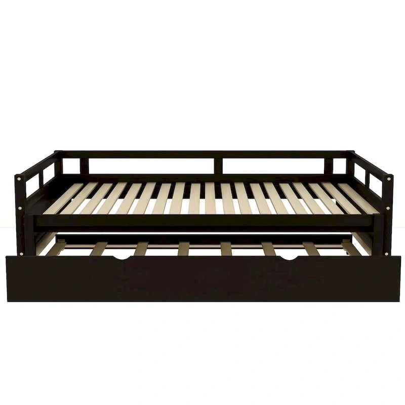 Letto da giorno allungabile con letto estraibile, letto da giorno in legno con letto estraibile