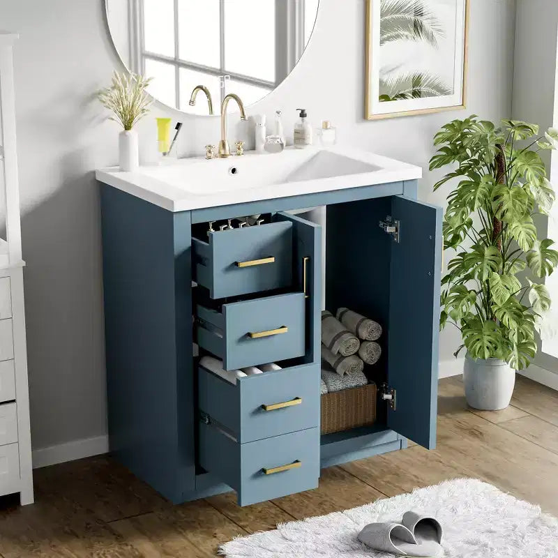 Badkamermeubel voor enkele wastafel van 30 met kast en 3 laden - zwart / blauw / groen / indigo / wit