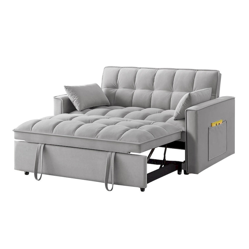Sofá-cama de 2 lugares 4 em 1 com braços e bolsos de arrumação, sofá-cama extraível multifunções com encosto ajustável