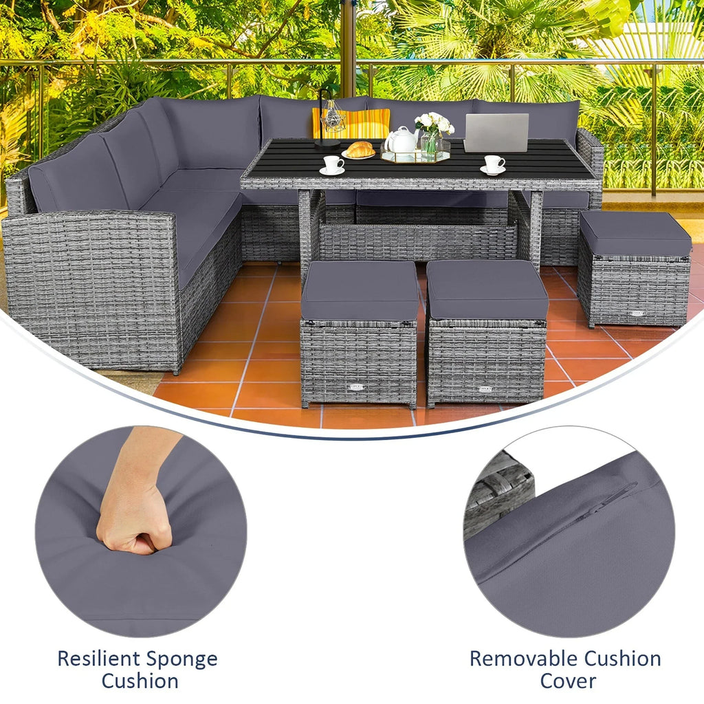 Costway 7-teiliges Dining-Set aus Polyrattan für die Terrasse mit Ecksofa, Couch und Hocker – Details anzeigen