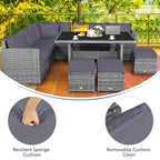 Costway 7-teiliges Dining-Set aus Polyrattan für die Terrasse mit Ecksofa, Couch und Hocker – Details anzeigen