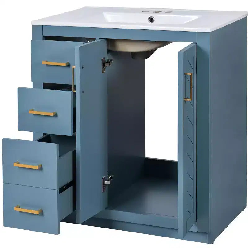 Badkamermeubel voor enkele wastafel van 30 met kast en 3 laden - zwart / blauw / groen / indigo / wit