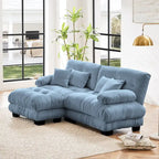 Sofá de dois lugares em forma de L, sofá modular em chenille com almofadas lombares