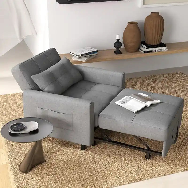 Rozkładany fotel do spania 3 w 1, rozkładana, regulowana i składana tapicerowana sofa wypoczynkowa