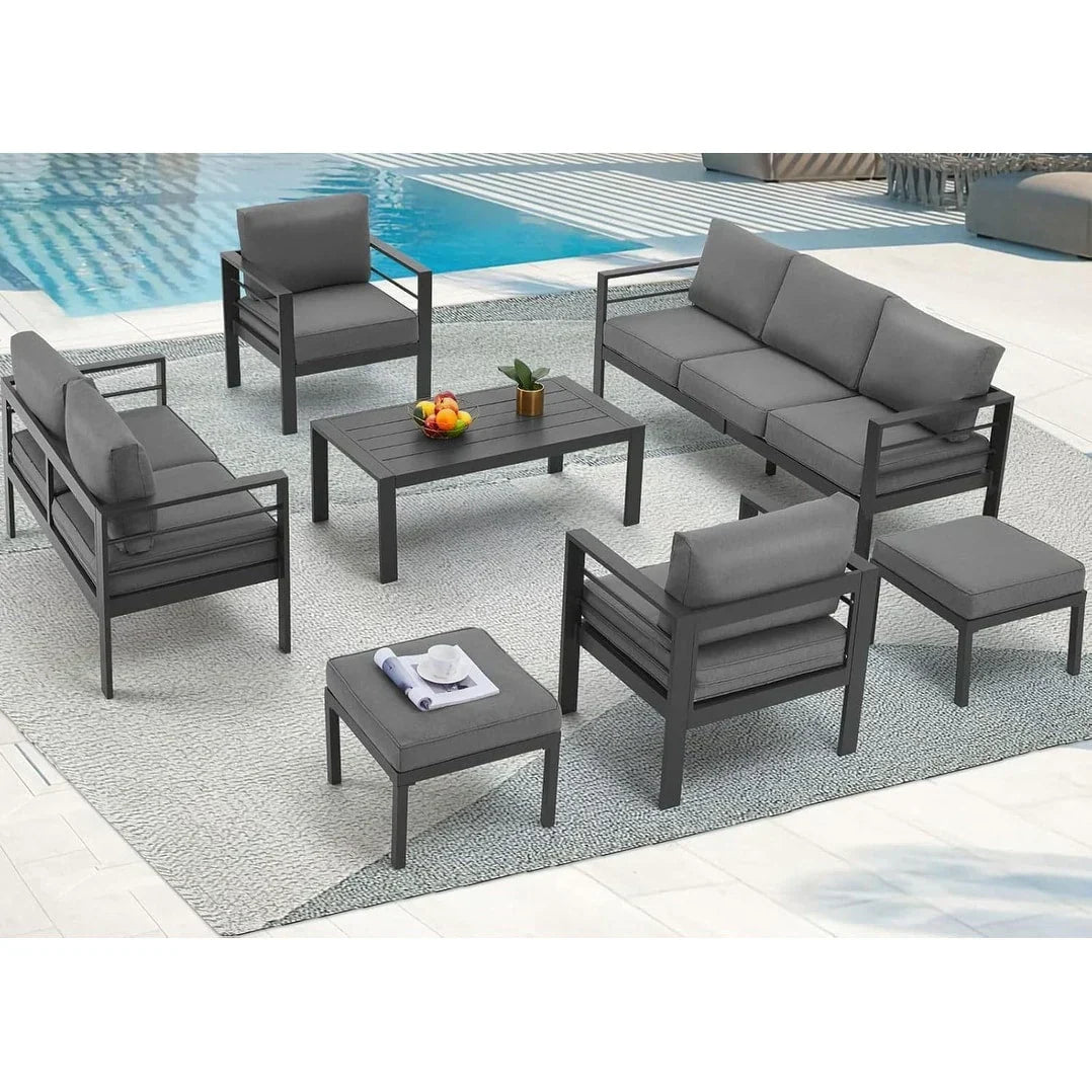 AECOJOY 7-delige aluminium tuinmeubelset voor buiten, loungeset