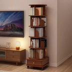 Chic Crate schmales Eckbücherregal mit 6 Ebenen, 360° drehbar und mit Rollen, für kleine Räume, Walnussbraun