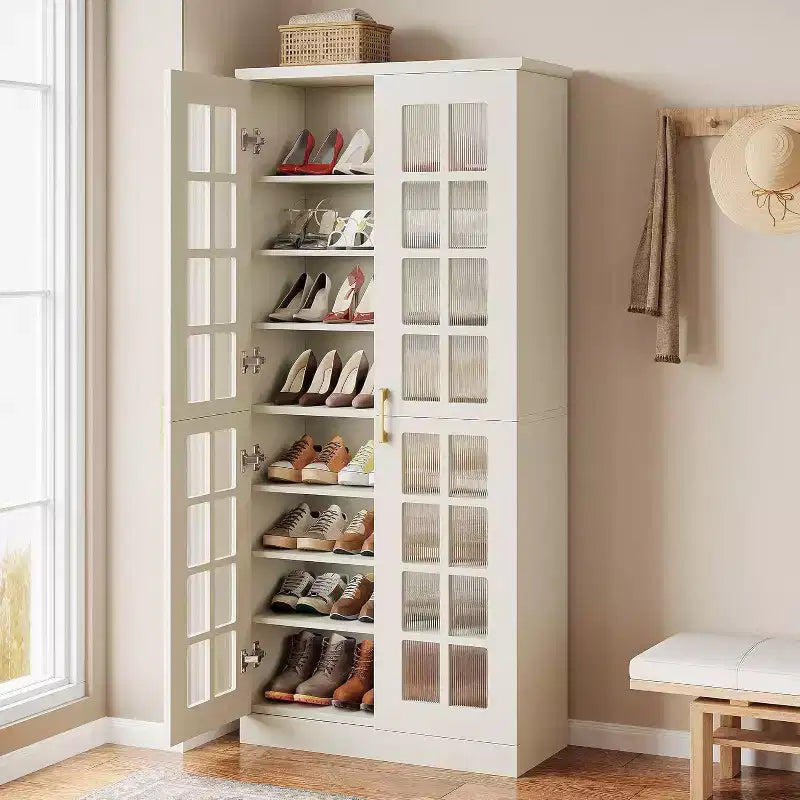 Lantine hoher Schuhschrank mit Türen, 8-stufige Schuhaufbewahrung mit verstellbaren Einlegeböden, moderner Schuhschrank für Flur, Kleiderschrank und Wohnzimmer, Weiß