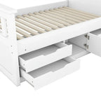 Letto a piattaforma Captain matrimoniale o singolo con 4 cassetti e ripiani contenitori, struttura in legno massello con testiera libreria contenitore