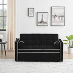 Sofá-Cama Convertível de Veludo para 2 Pessoas, com 55', Cama Extensível, Encosto Reclinável Ajustável, Bolsos Laterais e Suporte para Telemóvel