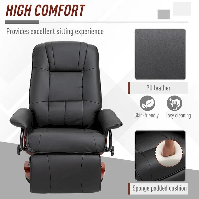 Fauteuil inclinable HomCom en similicuir, réglable, à base pivotante et commande manuelle, avec repose-pieds confortable et relaxant