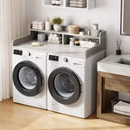 Dessus de lave-linge et sèche-linge en bois, plan de travail de buanderie de 54 po avec étagère de rangement à 2 niveaux, surface de travail antidérapante avec rebords pour l'organisation de la buanderie