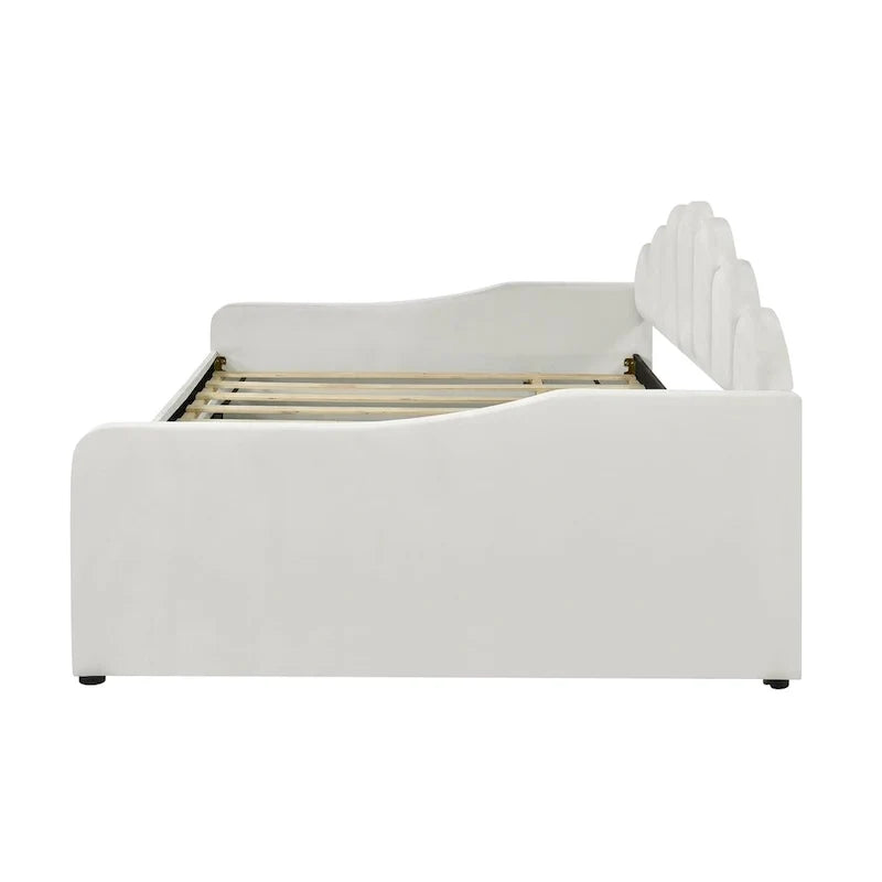 Divã estofado de tamanho Full com encosto em concha e cama extra