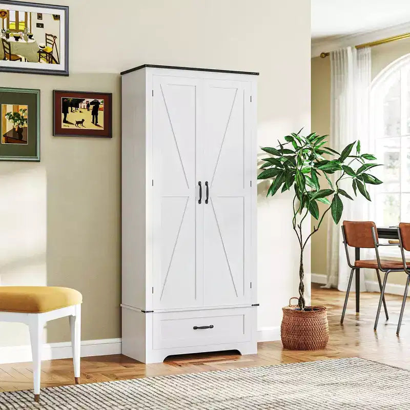 Armoire garde-manger de style champêtre HOMCOM 72 po avec portes de grange, grande armoire de rangement de cuisine avec étagères réglables et tiroir