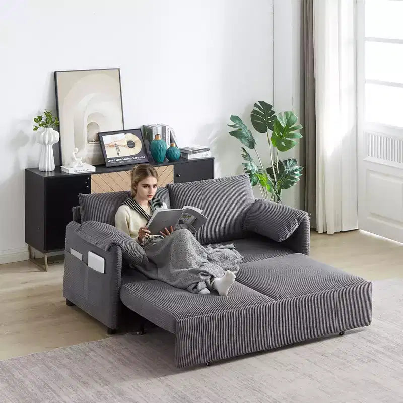 64,5 3-in-1-Schlafsofa aus Cord mit ausziehbarem Bett