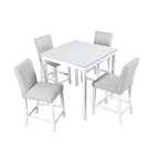 Modernes 5-teiliges Esszimmer-Set mit quadratischem Tisch in Tresenhöhe und 4 gepolsterten Stühlen
