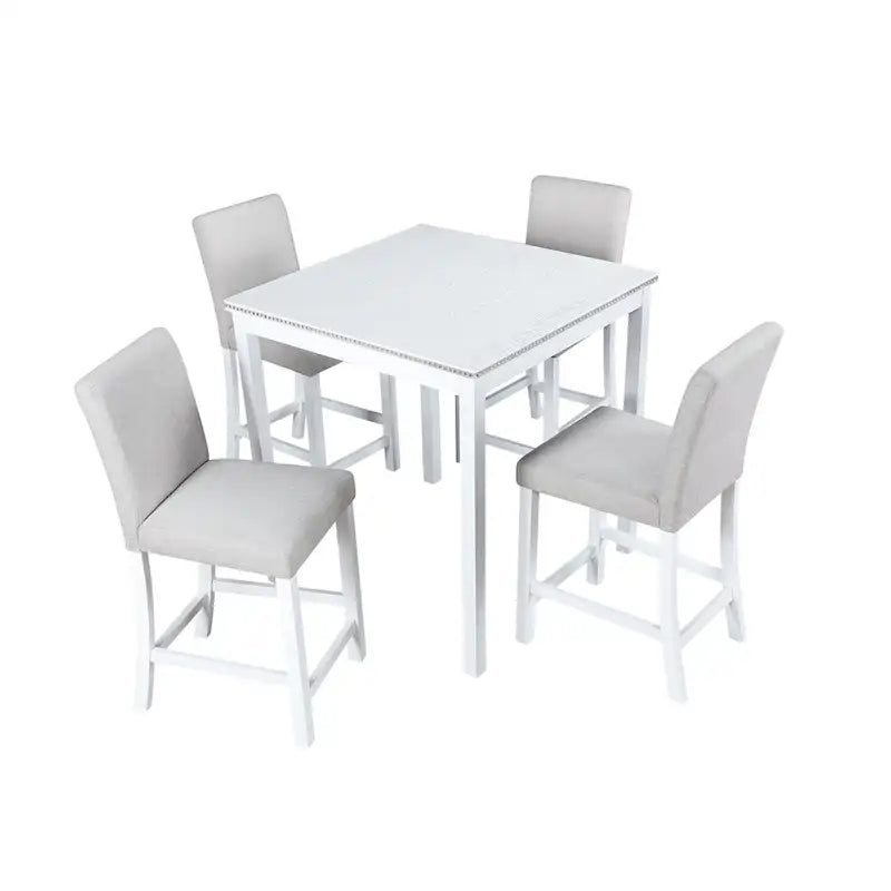 Modernes 5-teiliges Esszimmer-Set mit quadratischem Tisch in Tresenhöhe und 4 gepolsterten Stühlen