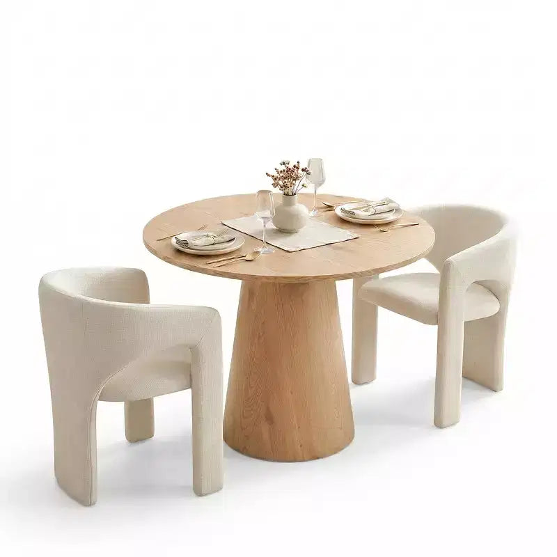 Set da pranzo compatto per 2 persone, sedie imbottite beige, tavolo da pranzo rotondo con piedistallo, arredo moderno compatto per cucina - Panipeachy