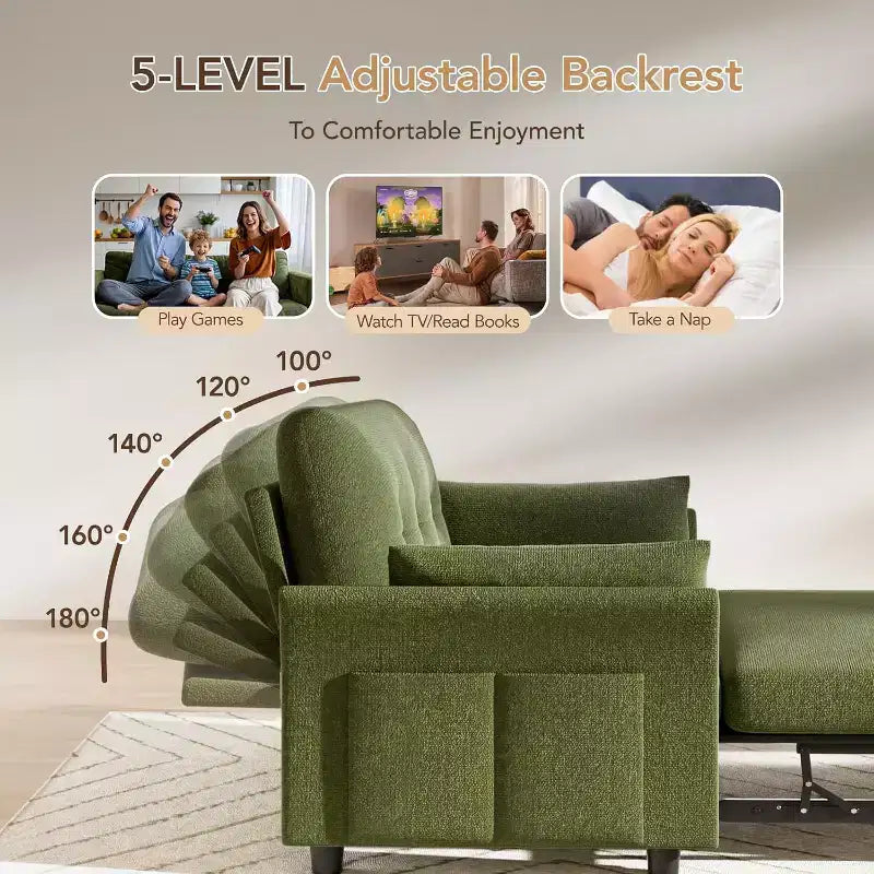 Divano letto trasformabile 3-in-1 Dyonery, divano letto estraibile con tasca laterale e schienale regolabile, montaggio senza attrezzi, divanetto pieghevole