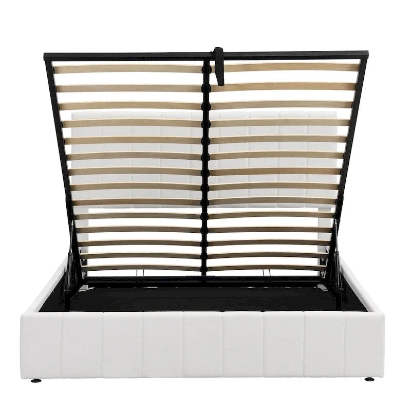 Polsterbett in Queen-Size-Größe mit hydraulischem Stauraumsystem – Beige
