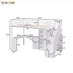Hochbett in Twin-Größe mit L-förmigem Schreibtisch, 3 Schubladen, Schrank und Stauraum in der Treppe, Konstruktion aus massivem Kiefernholz/MDF