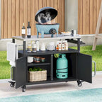 Isola da cucina per esterni con piano in acciaio inox, tavolo carrello per barbecue in metallo con mobiletto contenitore - N/A