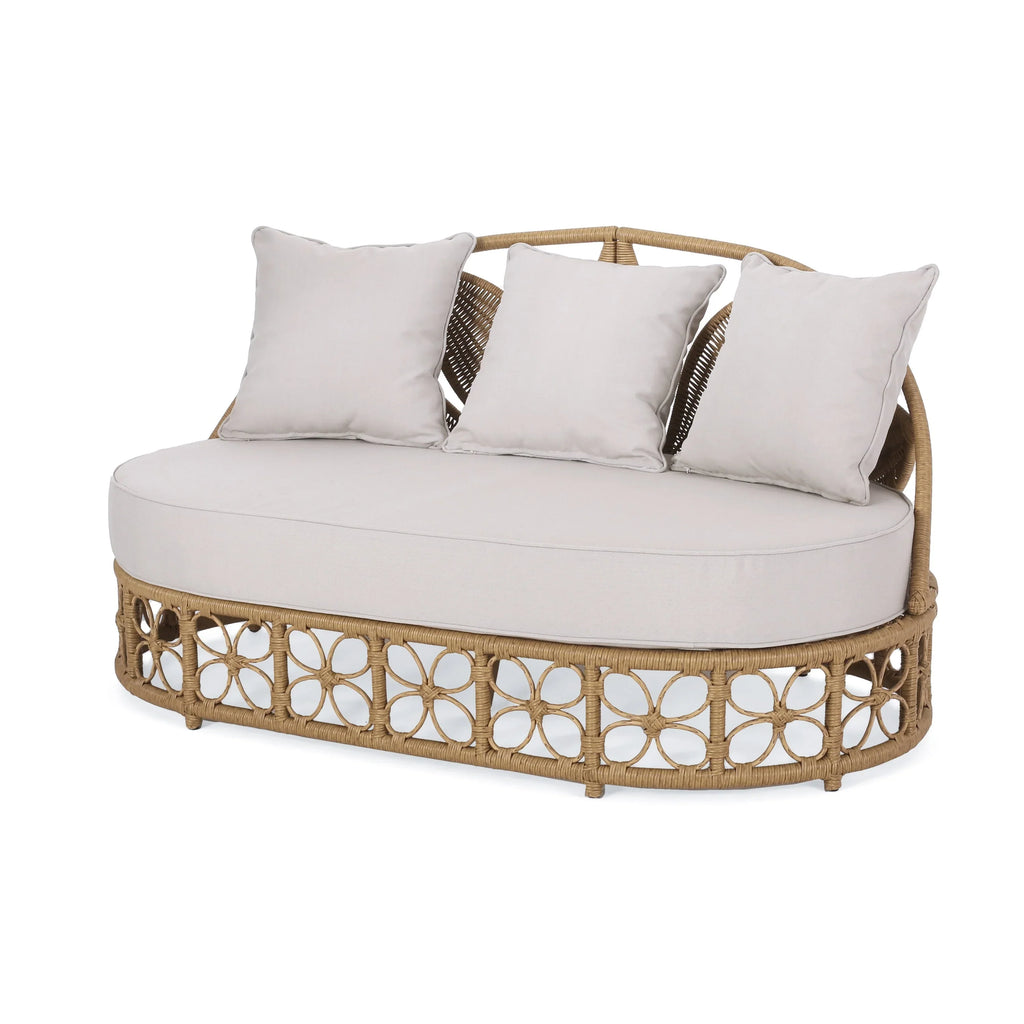 Homan Outdoor-Tagesbett aus Polyrattan mit Kissen, Hellbraun und Beige
