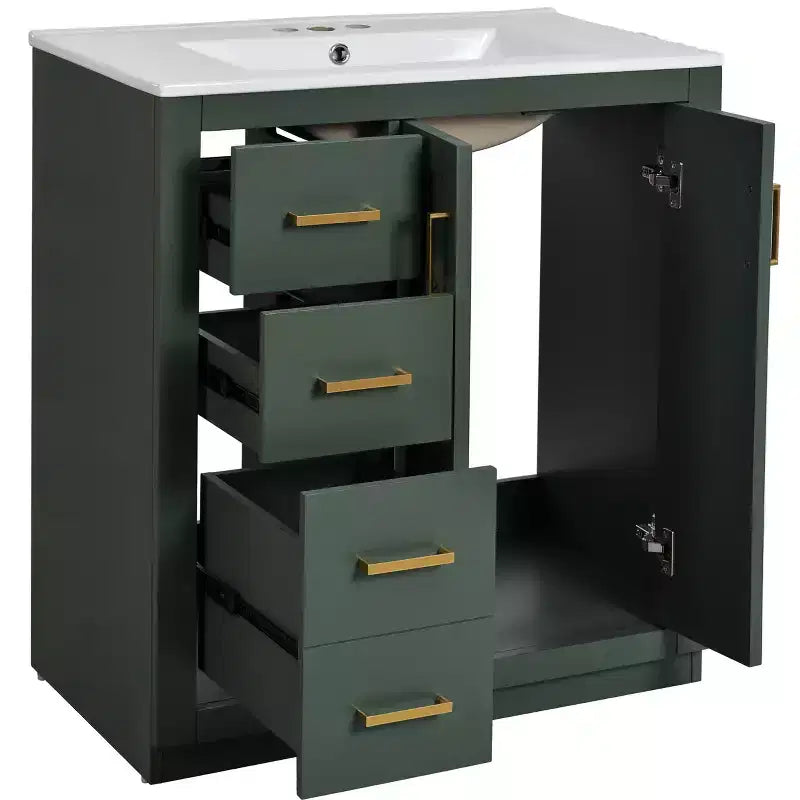 Badkamermeubel voor enkele wastafel van 30 met kast en 3 laden - zwart / blauw / groen / indigo / wit