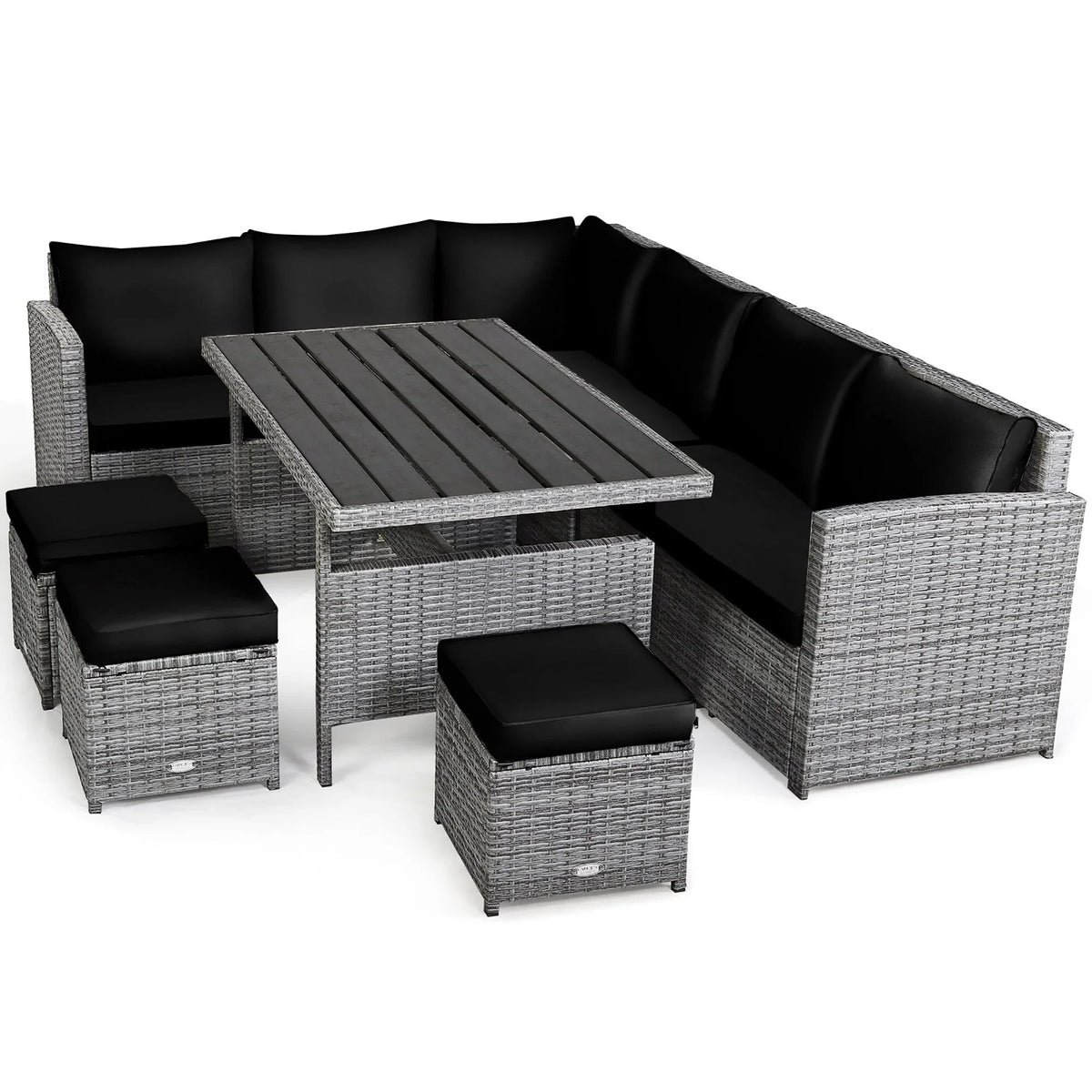 Costway 7-teiliges Dining-Set aus Polyrattan für die Terrasse mit Ecksofa, Couch und Hocker – Details anzeigen