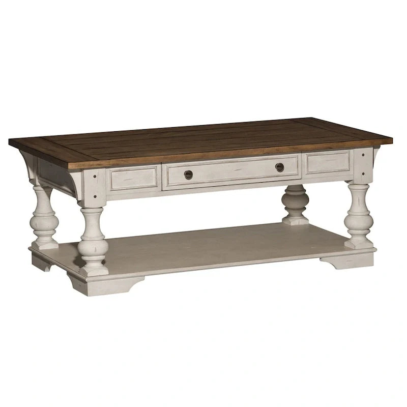 Mesa de apoio Morgan Creek em branco antigo com escovado de arame e detalhes de tabaco