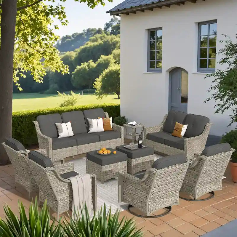 Ensemble de conversation de mobilier de patio extérieur XIZZI en 9 pièces avec fauteuil pivotant