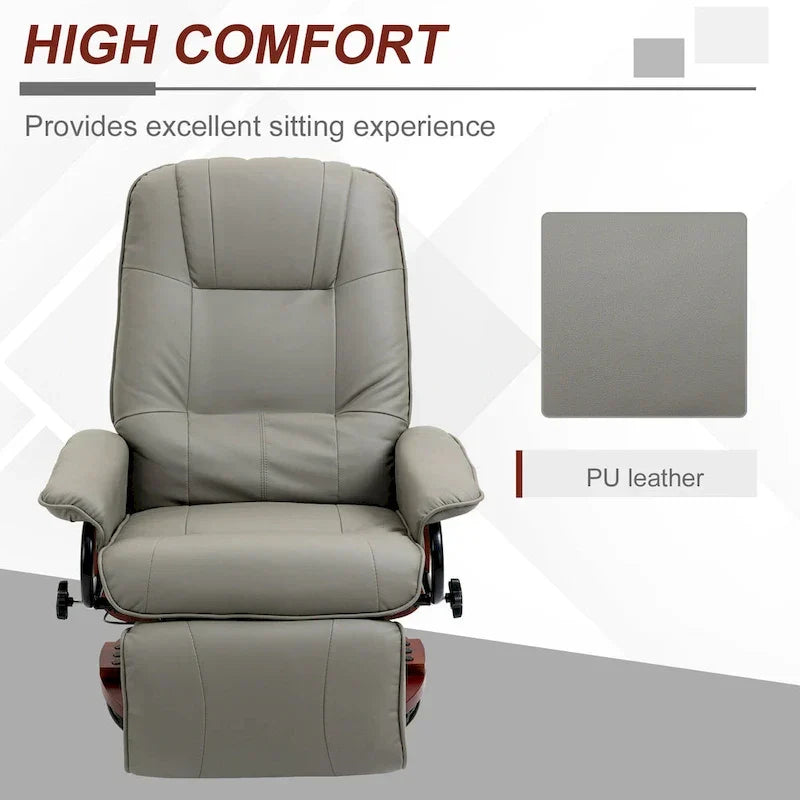 Fauteuil inclinable HomCom en similicuir, réglable, à base pivotante et commande manuelle, avec repose-pieds confortable et relaxant