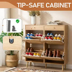Sapateiro Karl Home com painel de rotim, 2 gavetas e 4 gavetas basculantes, em aglomerado de madeira, 41.34 W