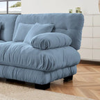Sofá de dois lugares em forma de L, sofá modular em chenille com almofadas lombares