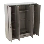 Armoire-penderie en bois à 4 portes avec tringle, 1 tiroir et étagères de rangement