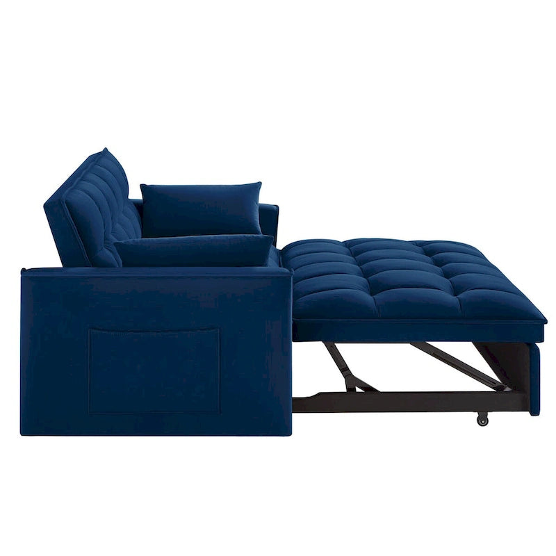 Sofá-cama de 2 lugares 4 em 1 com braços e bolsos de arrumação, sofá-cama extraível multifunções com encosto ajustável