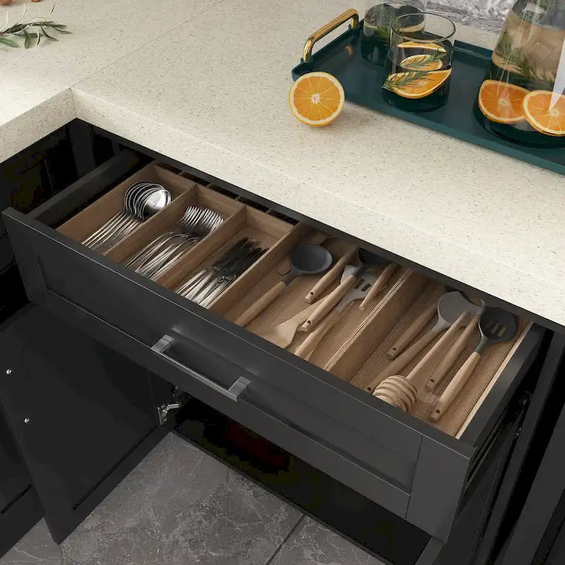 Efficient Corner Kitchen Cabinet L-Shape Kitchen Island: Ample Storage with Smooth - sliding Drawers,UV Countertop