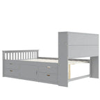 Letto a piattaforma Captain matrimoniale o singolo con 4 cassetti e ripiani contenitori, struttura in legno massello con testiera libreria contenitore