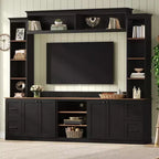 Ensemble mural de centre multimédia de style ferme 4-en-1 ModernLuxe, compatible avec les téléviseurs jusqu'à 70 pouces, meuble TV avec étagères réglables et tiroirs